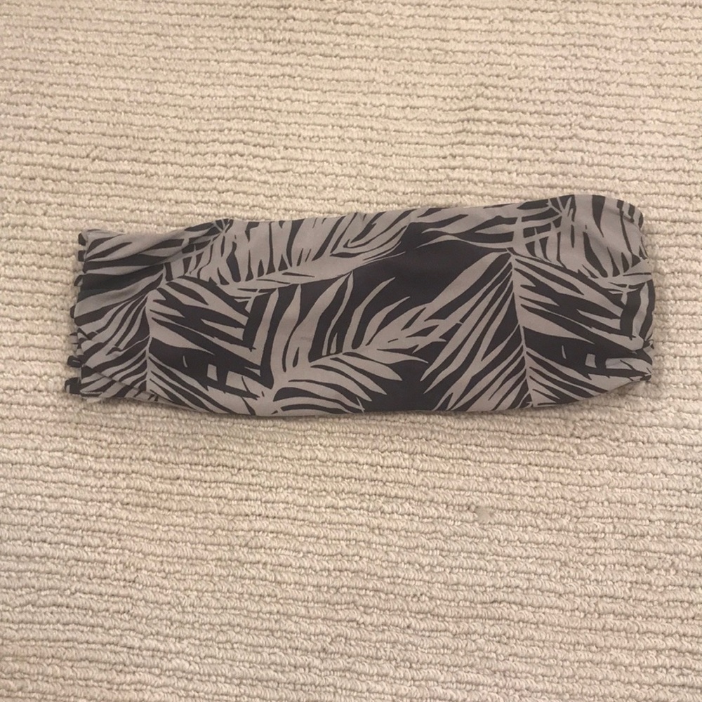 Gray Palm Leaf Bandeau Bikini Top